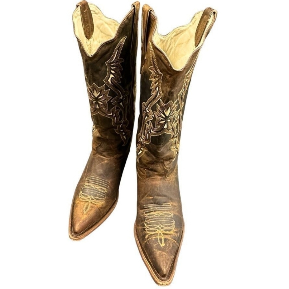 J. B. Dillon Hand Crafted Genuine Distressed Leather Cowboy Boots, 10B, Brown &